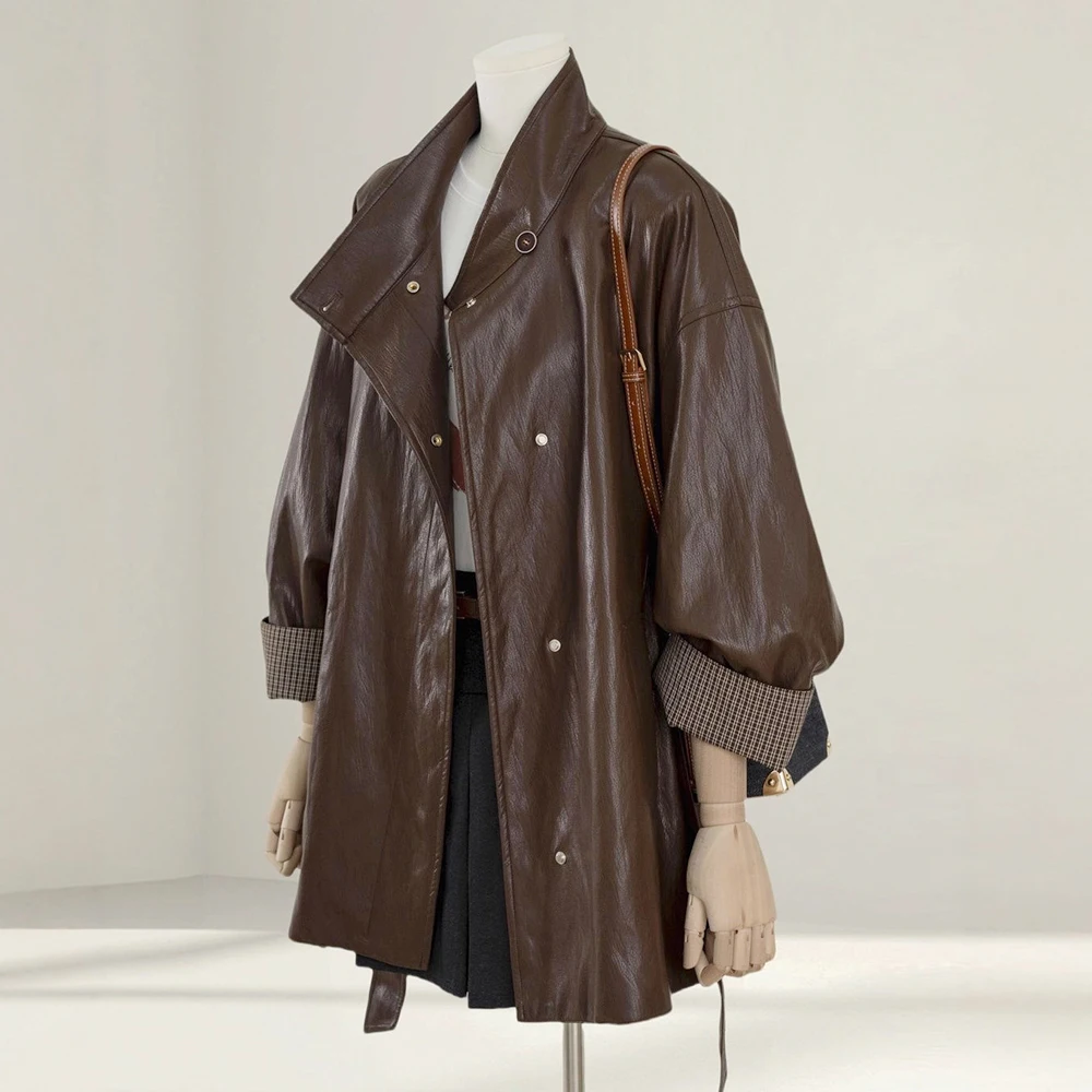 

Кожаная куртка, тонкая элегантная майя, модное женское пальто, весенне-осенняя куртка, повседневные топы