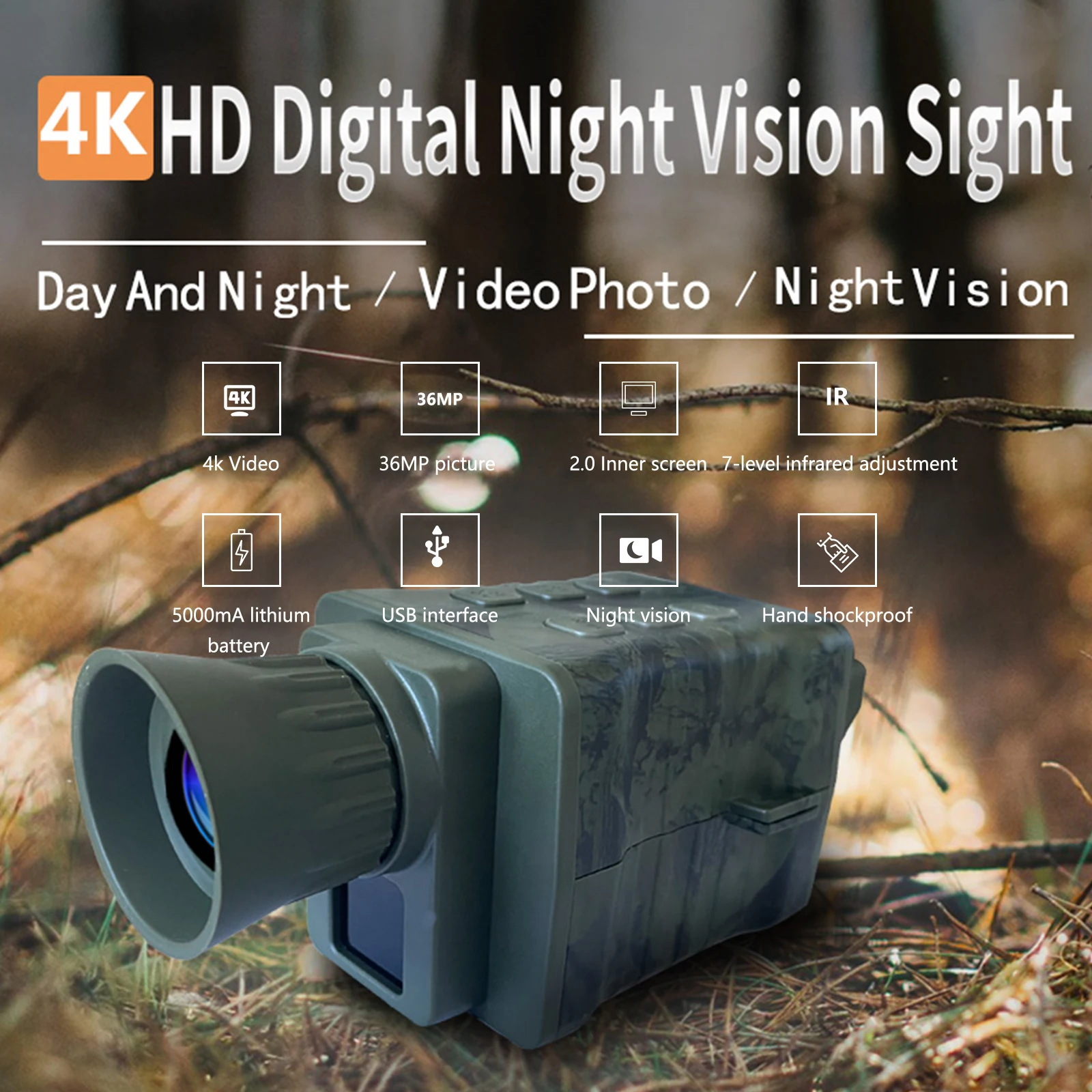 NV3000 Infrared Night Vision Device 4k Ultra-clear 36mp Full-color 7 Levels Night Detection View in 100% darkness Monocular