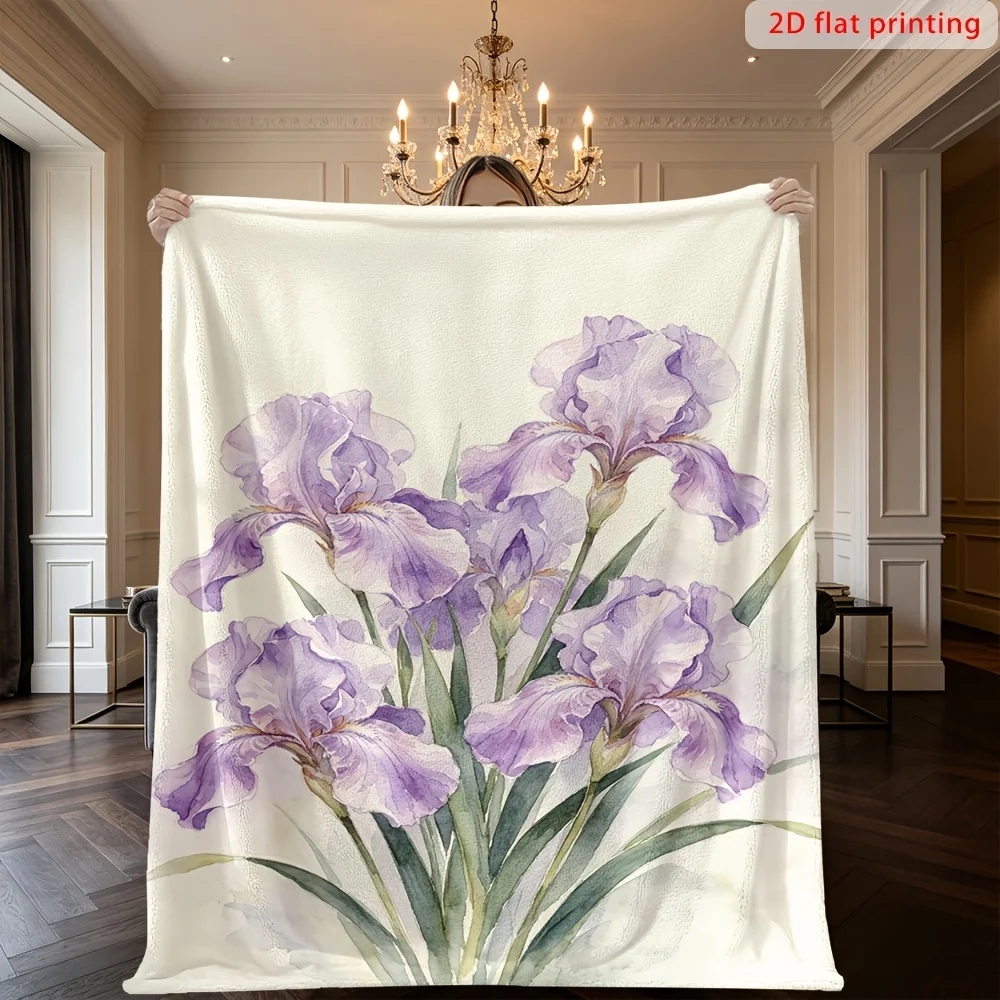 Large Purple Iris Flower Print Blanket Throw Home Decor  150x200cm Soft Living Room Gift Idea