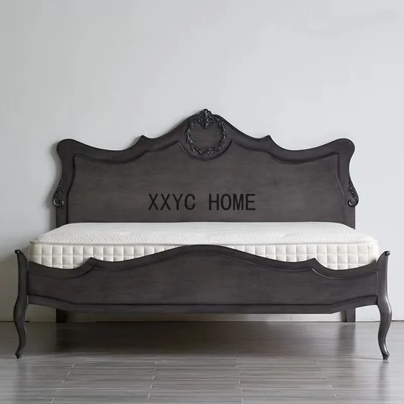Simple French Minimalist Light Luxury Backrest Soft Pillow Black Nostalgic Double Bed