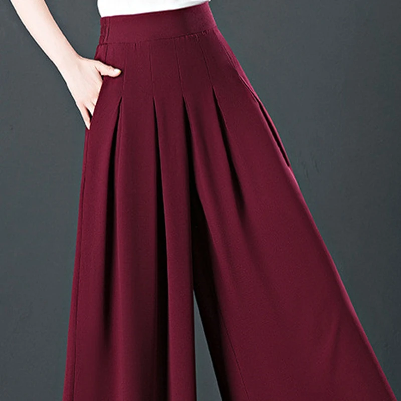 Korean Version High-Quality Elastic High Waisted Chiffon Wide leg Pants for Spring and Summer Women\'s Loose Straight Leg Pants