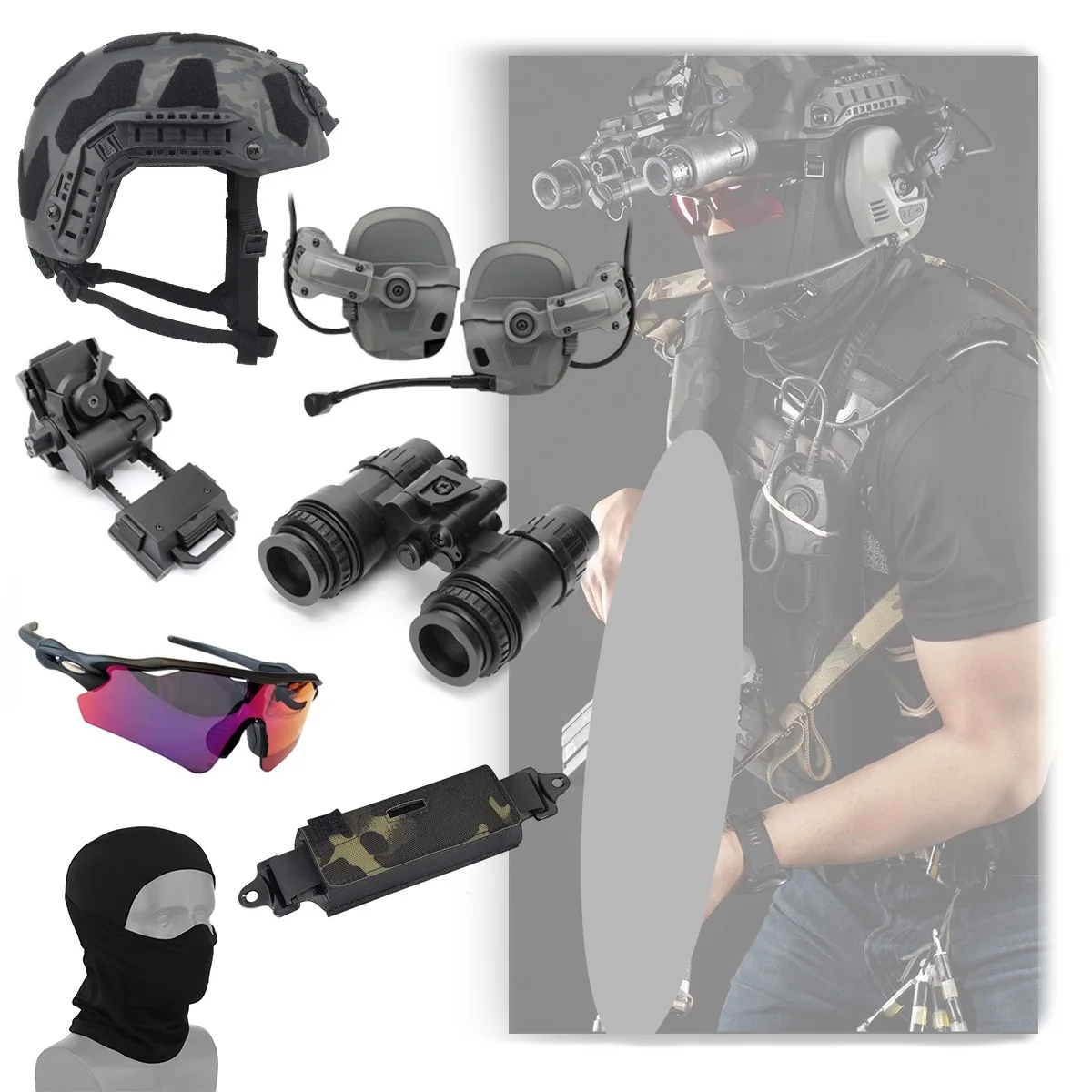 Airsoft FAST Helmet, Tactical Set with Communication Headset & Fuchsia UV Protection Glasses & for Multicam Sports Hunting