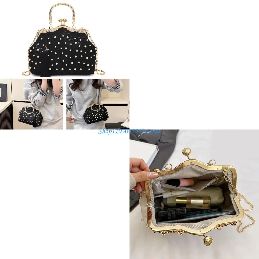 

Trendy Embroidery Pattern Handbag Lightweight Practical Evening Purse With Chain Shoulder Strap For Everyday Essential