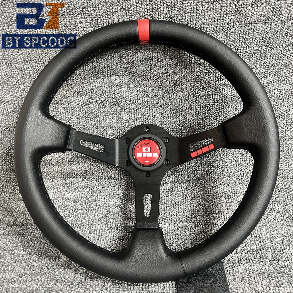 13inch 340mm Full Speed Japan Style Deep Dish JDM Real Leather Racing Steering Wheel Black Red Blue Yellow White Ring