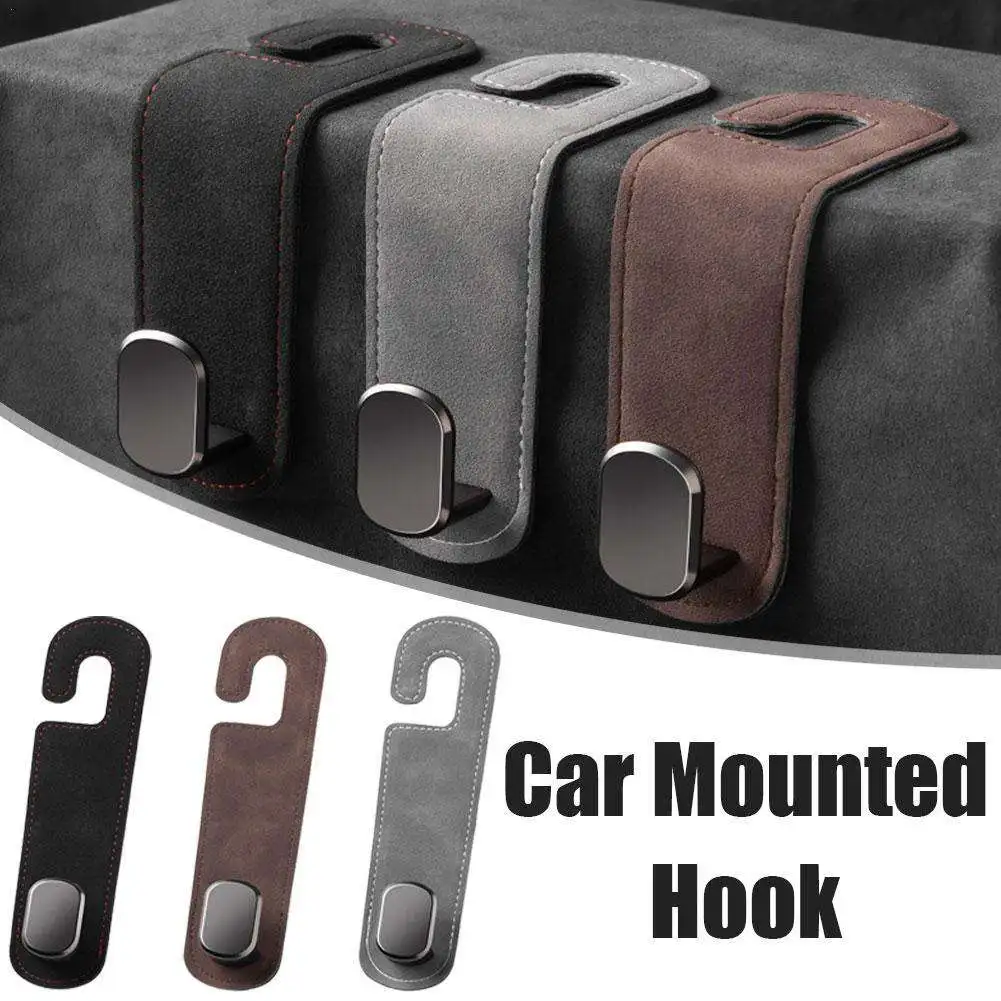 1PC Car Foldable Hook Interior Rear Seat Hanging Hook Suede Leather Universal Black Brown Gray Car Monted Hook