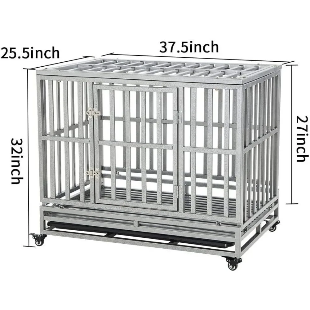 Heavy Duty Dog Cage Metal Kennel and Crate for Medium and Large Dogs, Pet Playpen with Four Wheels