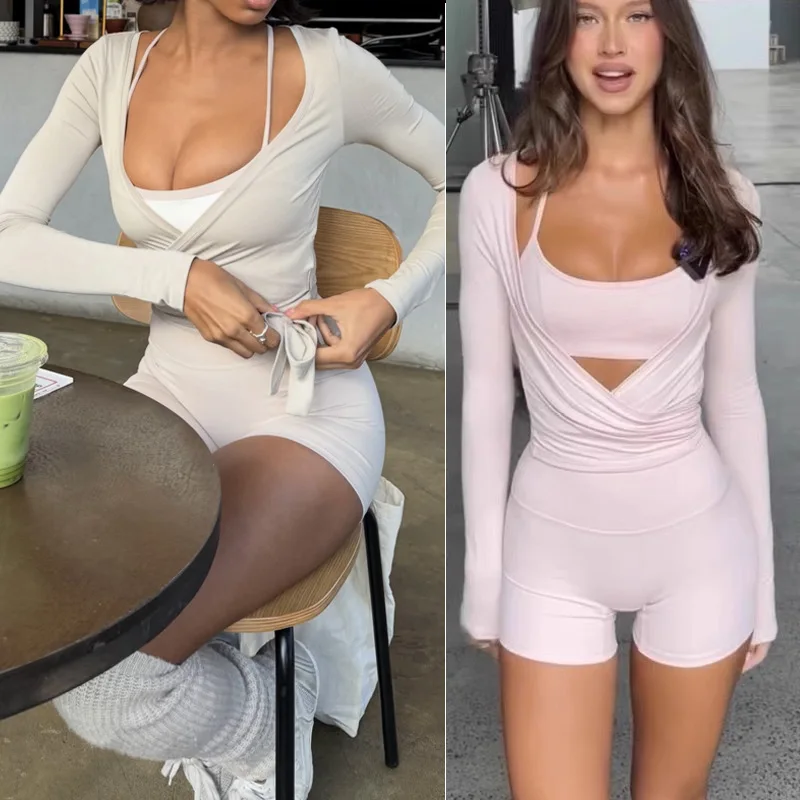 C-B Women Cross Wrap Long Sleeve Yoga Top Deep V Back Tie Crop Shirts Thumb Hole Slim Pilates Workout Cover Sport Blouses image 3