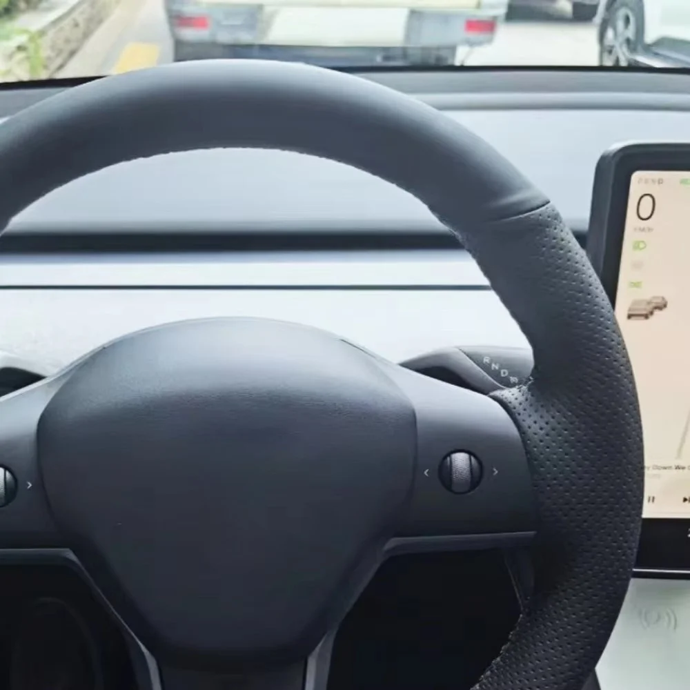 Auto Interior Accessories Hand Stitched Perforated Non-slip Microfiber Leather Steering Wheel Cover For Tesla MODEL 3