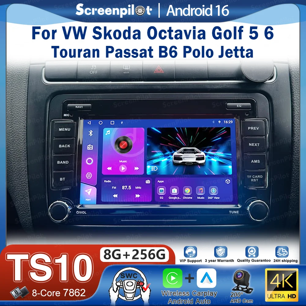 7'' Android 16 For VW Volkswagen Skoda Octavia Golf 5 6 Touran Passat B6 Polo Jett auto radio Multimedia Car Radio Player Screen