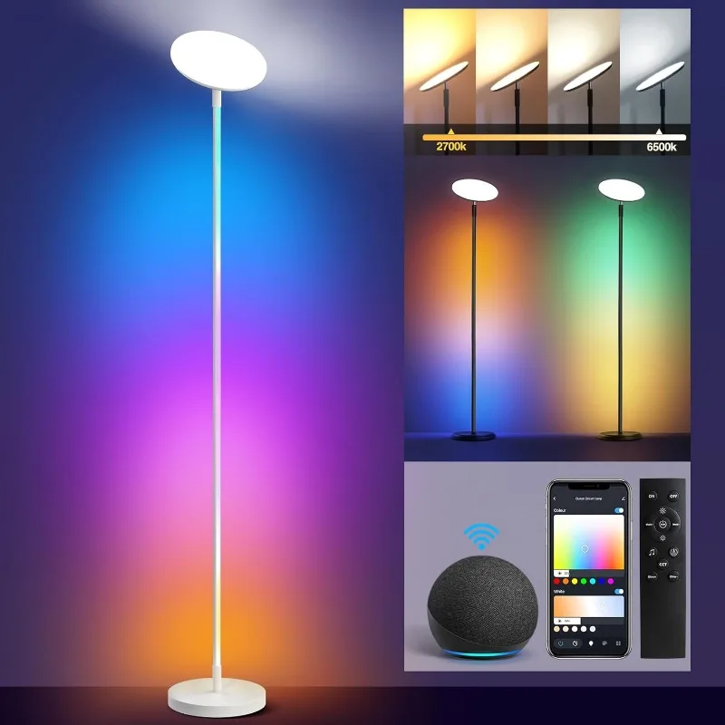 Imagem -03 - Lâmpada de Assoalho Torchiere Led de Canto Rgb Inteligente Controle Wifi-app 16 Milhões de Cores Faça Você Mesmo 2-em1 30w 3000lm Brilhante Lâmpada de Assoalho