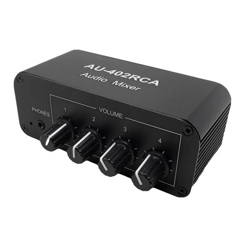 AU-402RCA Stereo Audio Mixer Multi-Channel Audio Source Reverberator Volume Control 3.5Mm Headphone Driver 4 Input