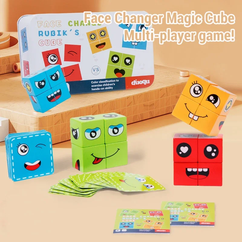 Bambini Face Change Expression Puzzle Building Blocks Gioco da tavolo Giocattoli Montessori Cartoon Puzzle Pensiero Sfida Giochi Regali