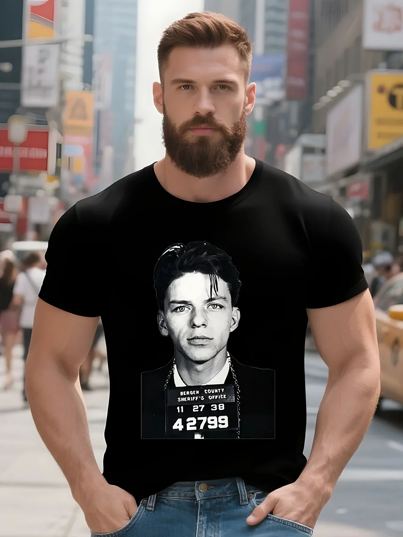 Frank Sinatra Mug Shot Wicking T-Shirt W American Flag Car Coaster Loose  Tee Shirt