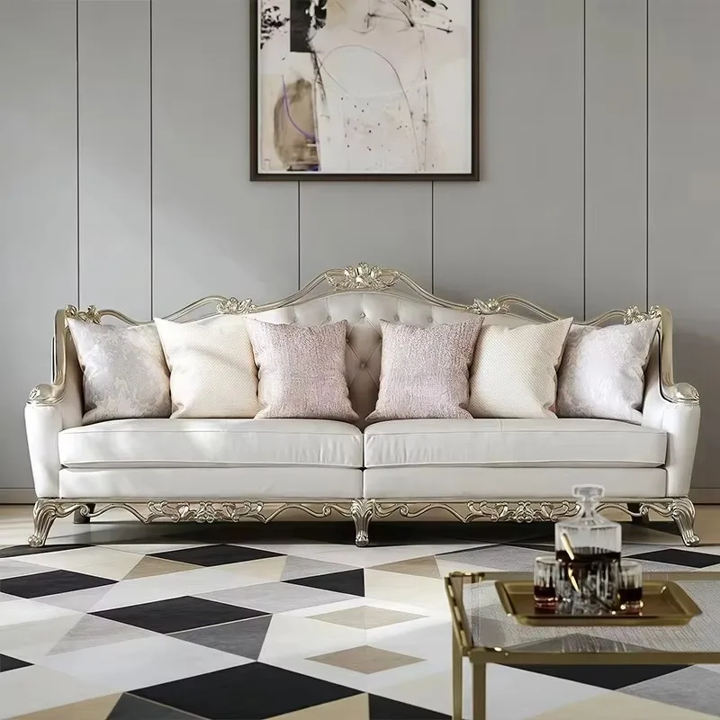 French light luxury sofa living room combination American leather solid wood 123 European high-end villa large apartment sofa