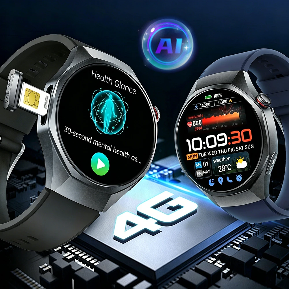 4G LTE SIM Card +Bluetooth Calling ECG Health Smart Watch Men AI Health Analysis AMOLED Screen Multiple Sport Modes Smartwatches
