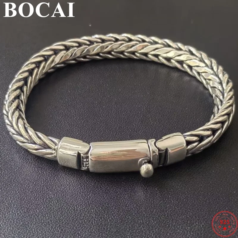 

BOCAI S925 Sterling Men's Bracelets for Men New Fashion Simple Weaven Horsewhip-chain Argentum Punk Jewelry Free Shipping