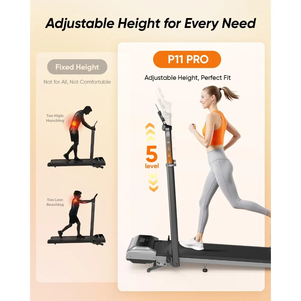 Walking Pad with 12% Incline & Height-Adjustable Handlebar, 5-in-1 Foldable Treadmill for Home & Office, Portable Under, Custom