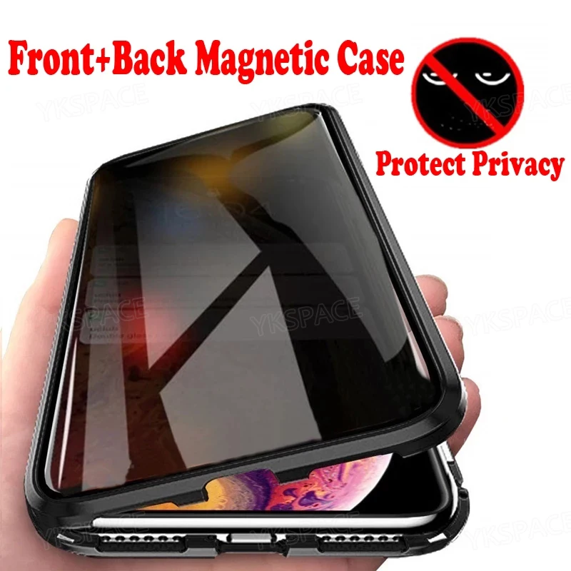 Anti Spy peeping Privacy Glass + Metal Magnetic Adsorption Case For iPhone 16 15 14 Plus 13 12 Mini 11 Pro X XS Max XR Cover