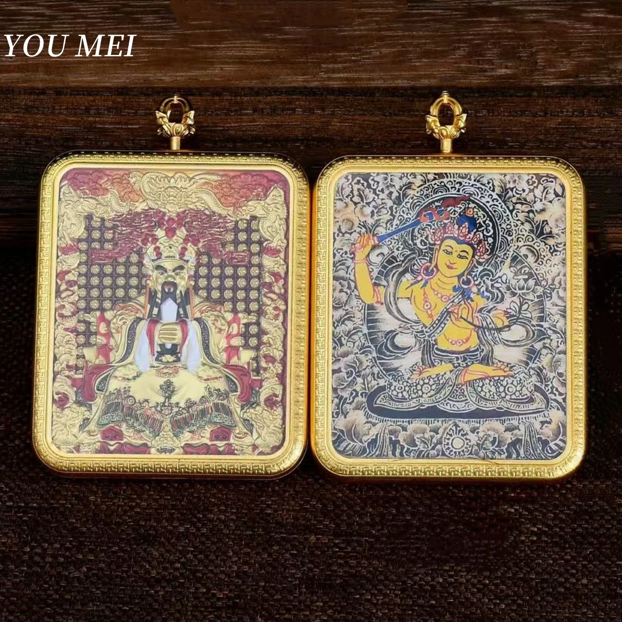 Tibetan Eight Guardian Deities Thangka Buddha Amulet,Metal Car Center Console Pendant,Exquisite Amulet Trinket Buddhist Item