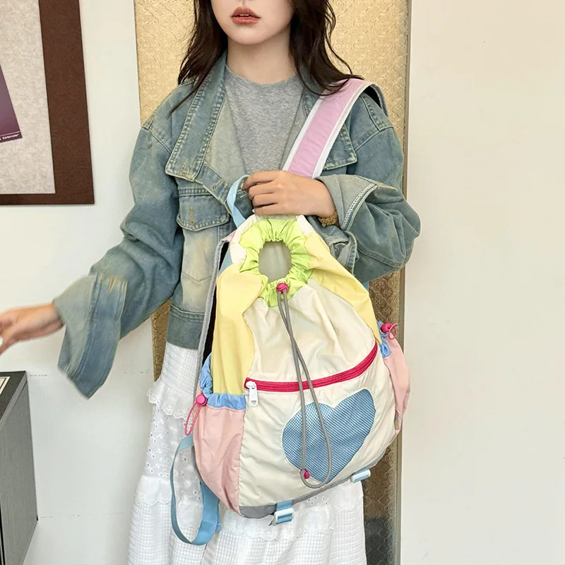 

Легкая сумка через плечо с персиковым сердечком для походов и альпинизма, большая вместительная сумка для кемпинга, дорожная школьная сумка