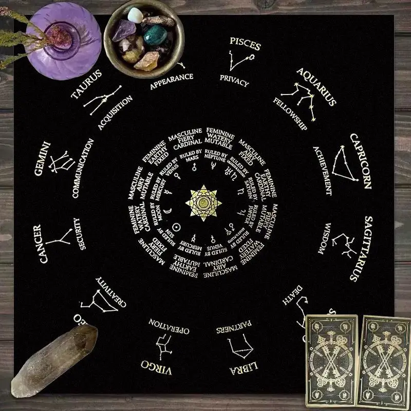 VIKAMA Zodiac Astrology Tarot Tablecloth Mysterious Divination Altar Cloth Ritual Table Mat Background Cloth