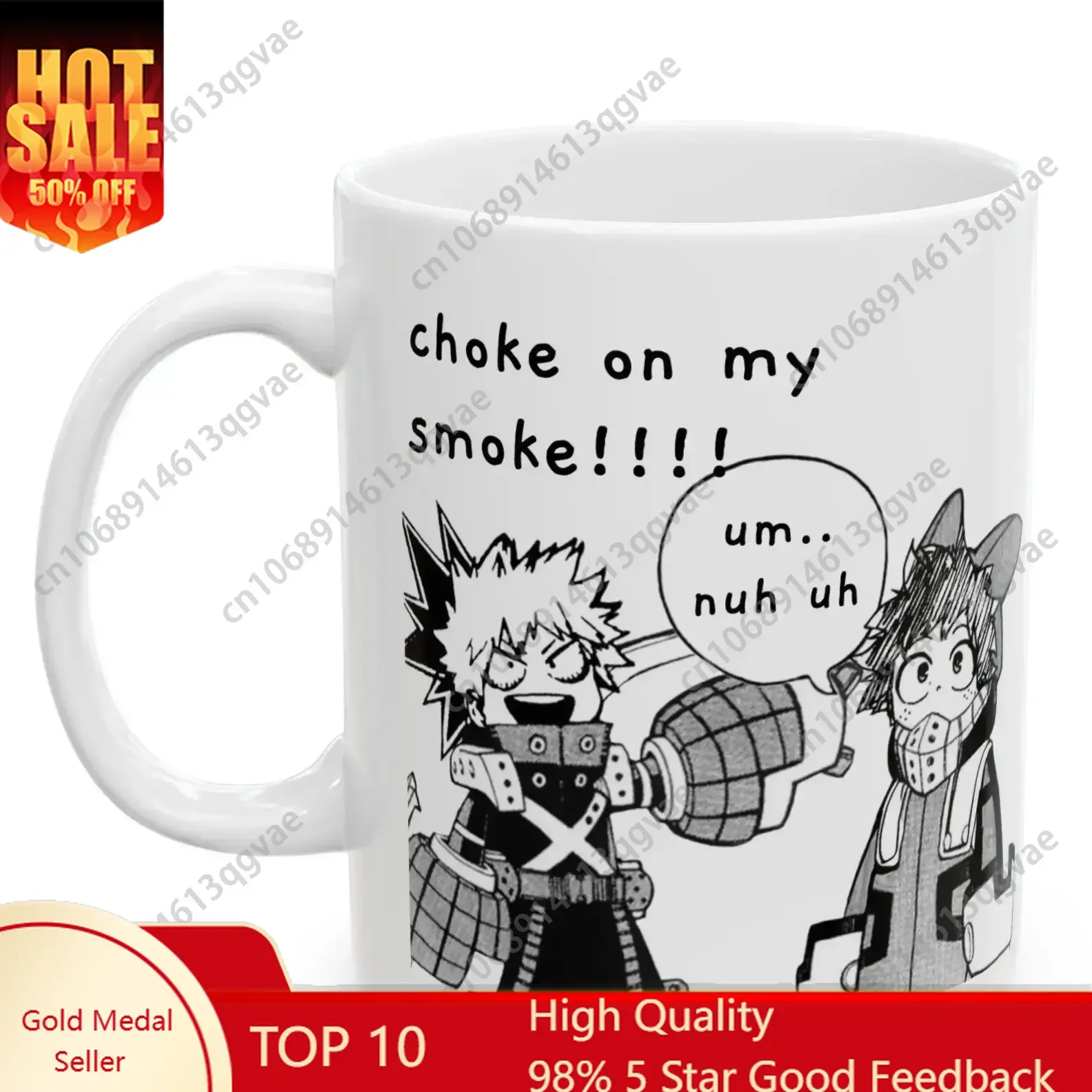 

MHA Deku Bakugo Choke On My Smoke Funny Anime Fan Manga Kawaii Ceramic Mug 11Oz Reusable Washable C