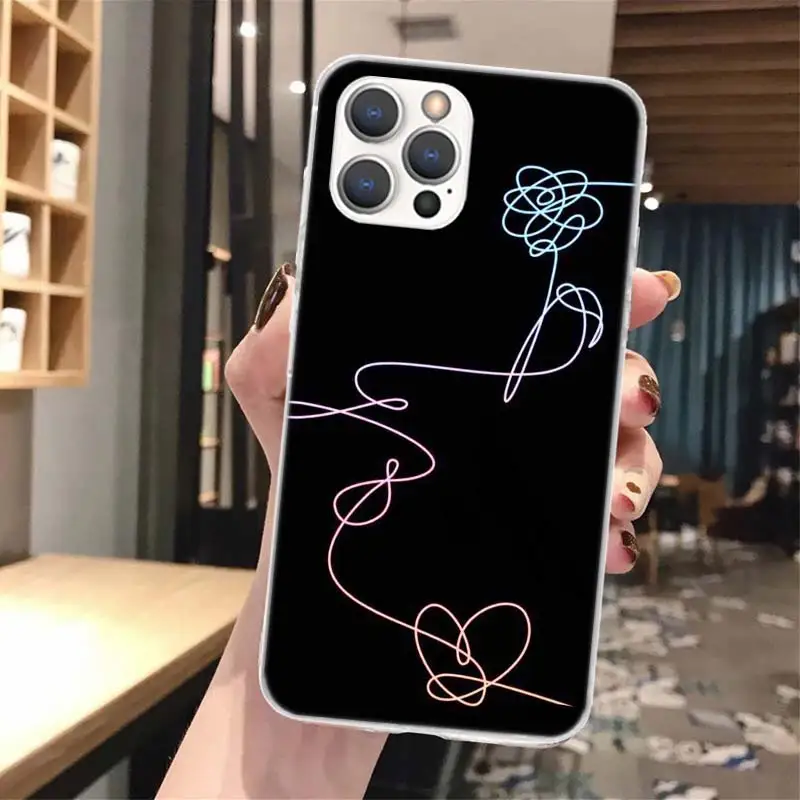 Love Yourself Flower Heart Line Kpop Soft Phone Case For iPhone 15 14 13 12 Mini 11 Pro Max X XR XS 7 Plus 8 + SE 2020 Pattern C