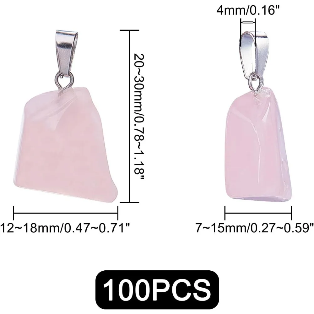 100 шт. подвески из натурального розового кварца с застежкой из нержавеющей стали, хрустальные подвески, подвески из драгоценных камней для ювелирных изделий, браслета