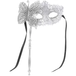 Mask Masquerade Prom Accessories For Women Silver With Stick Sticks Handheld Fancy Dress Masks Cosplay Carnival Party Supplies