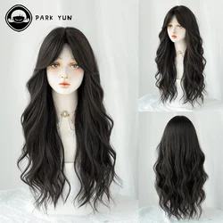 PARK YUN synthetic Long Wavy ombre Dark brown wigs for women Cosplay Daily Party Dark brown Wig Lolita Heat Resistant Fiber