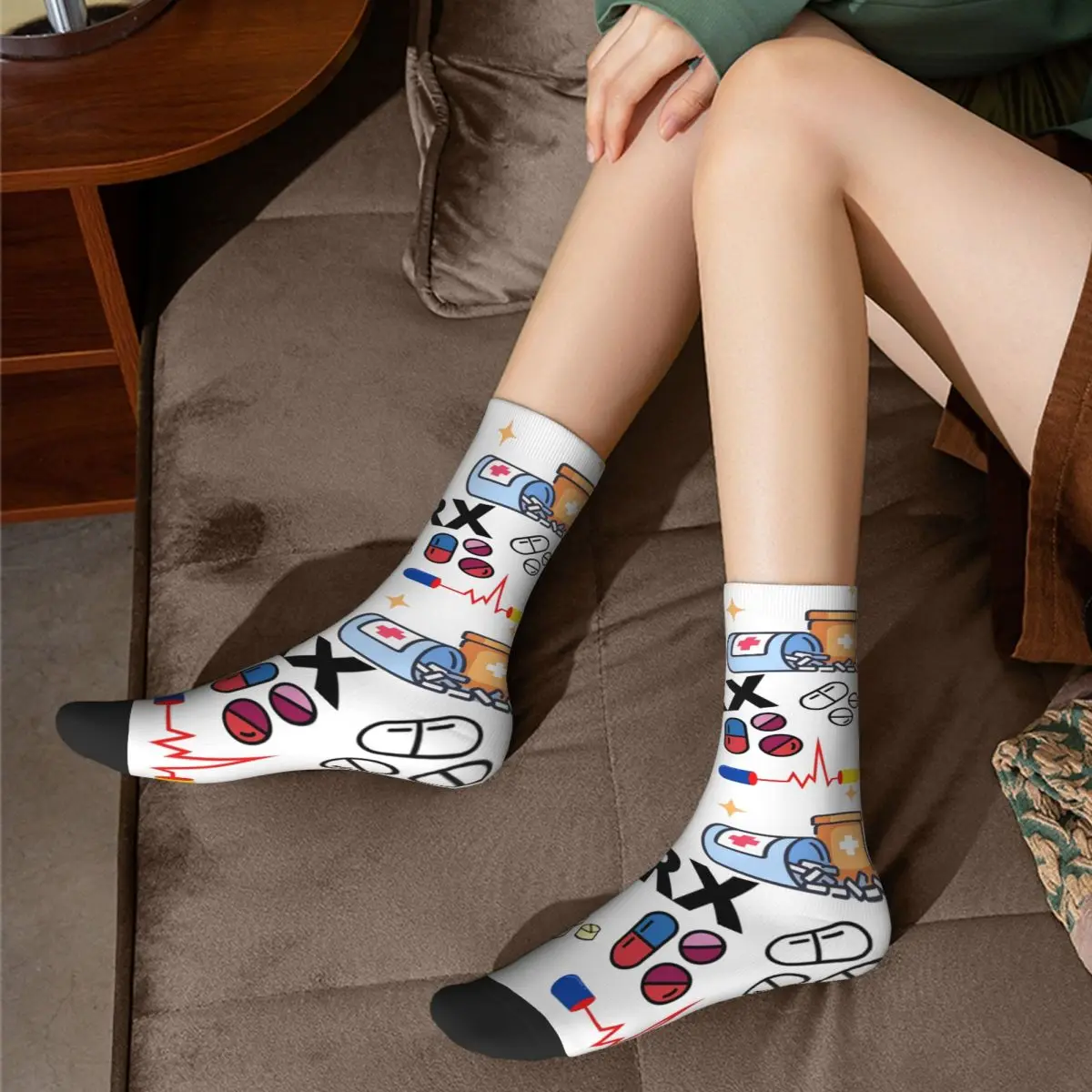 Pharmacy Pattern Pills RX Socks Harajuku High Quality Stockings Long Socks Accessories for Man's Woman's Birthday Present