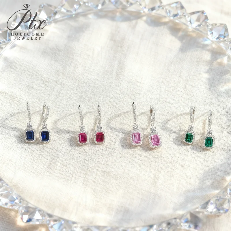 

Emerald Cut Custom Earrings 2.7-4CT Lab Grown Gemstones Colombia/Ruby/Sapphire/Padparadscha Hypoallergenic Christmas Gift