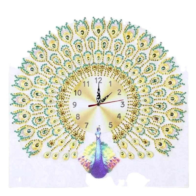 Diamond painting cross embroidery wall clock DIY crystal peacock pattern