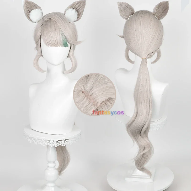 Genshin Impact Cosplay Lynette Wig with Ears Heat Resistant Synthetic Hair Halloween Role Play + Wig Net