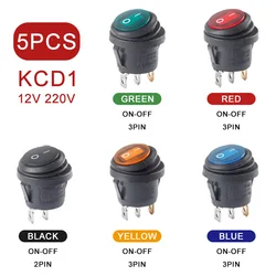 5PCS ON OFF Waterproof Vehicle Boat Switch 12V 220V Round Switch SPST 3Pin Rocker Switch 6A 10A 250V 125V AC LED
