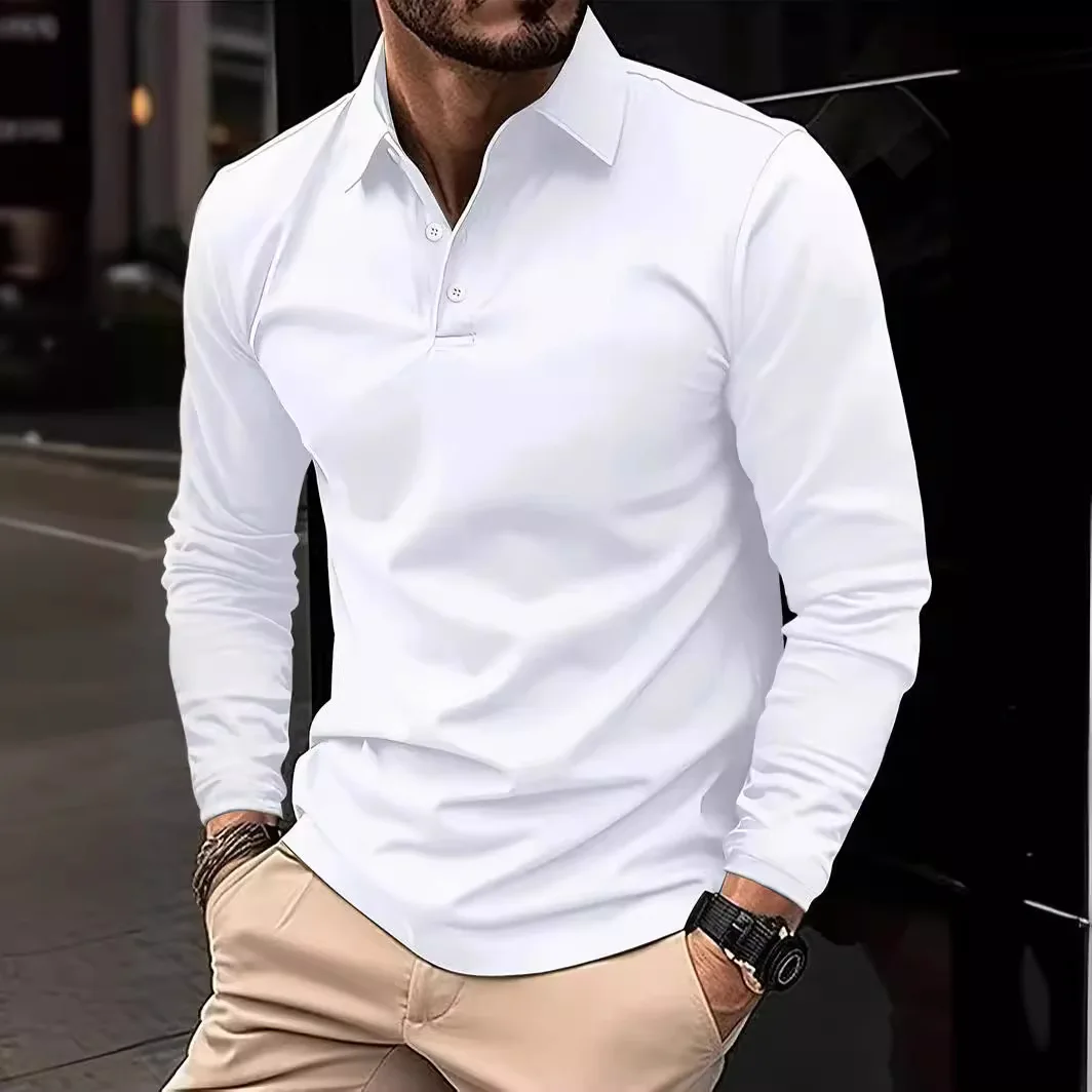 

Classic men's simple solid color lapel POLO shirts Spring autumn business leisure outdoor travel friends party long sleeve tops