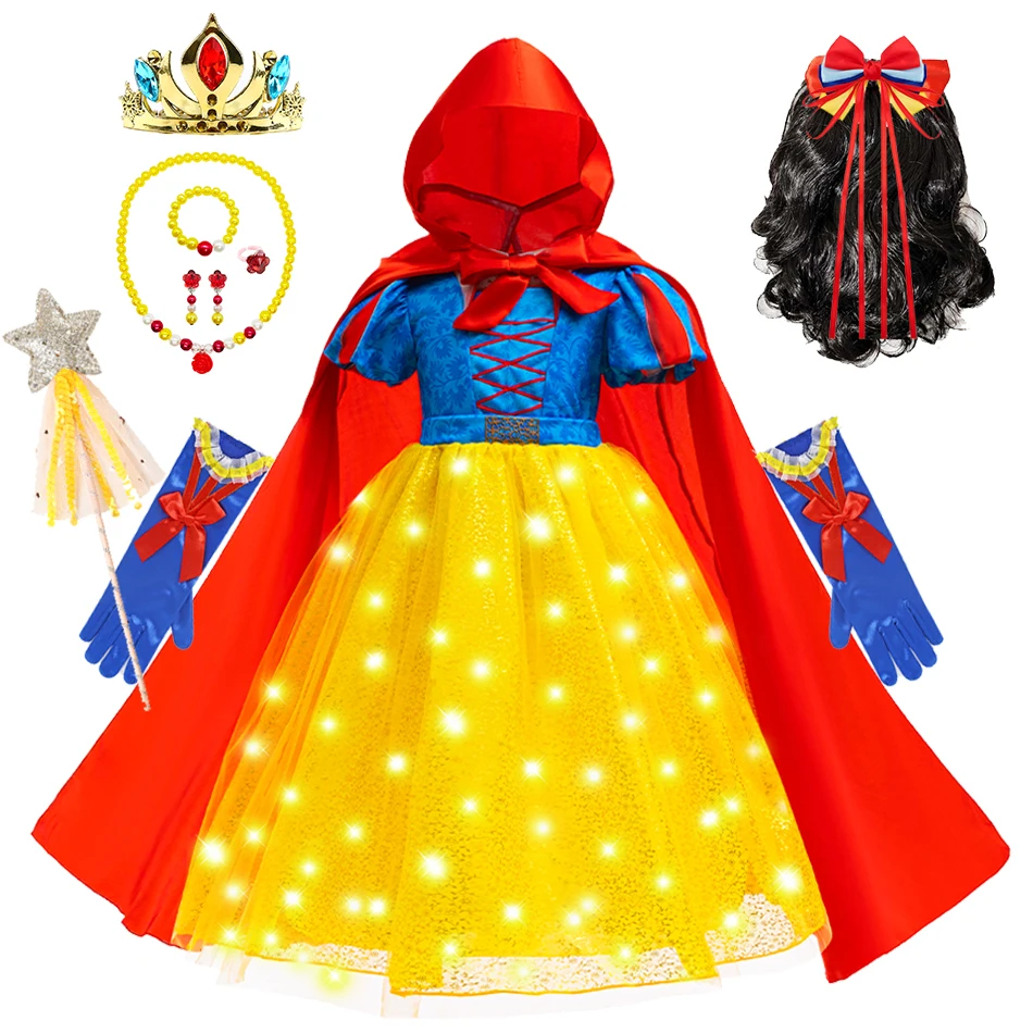 

Girls Snow White Dress With Cloak Kids Luxury Princess Costume Halloween Carnival Theme Party Outfit 2-10 Yrs Novely Tulle Frock