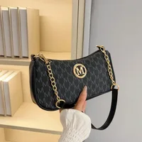 1pc French Retro Underarm Bag For Women, New Letter Print Small Square Crossbody Shoulder Bag With Adjustable Strap & M Logo, Zipper Closure, Suitable For Commuting & Casual Outings, Light Brown/White/Black, Multifunctional Handbag, Fashion Accessory, Ele - Image 6