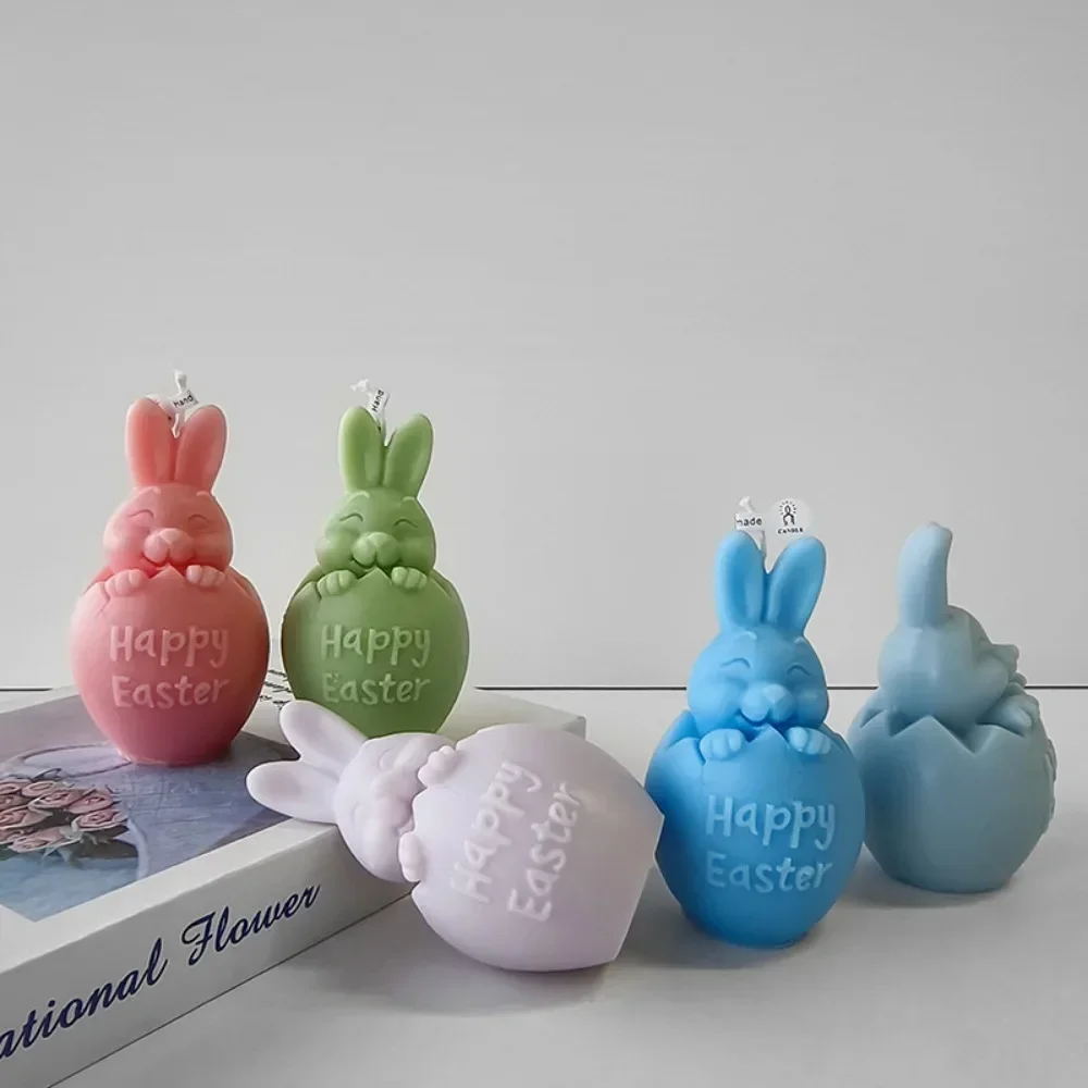 Egg Shell Bunny Scented Candle Silicone Mold Easter Day Animal Gypsum Mould Handmade Festival Gifts 3D Relief Rabbit Party Decor