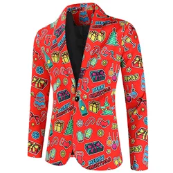 Christmas Valentine's Gift Men's Fashion Suit Party Coat Casual Slim Fit Blazer Buttons Suit 3D Print Painting Blazer Jacket Men