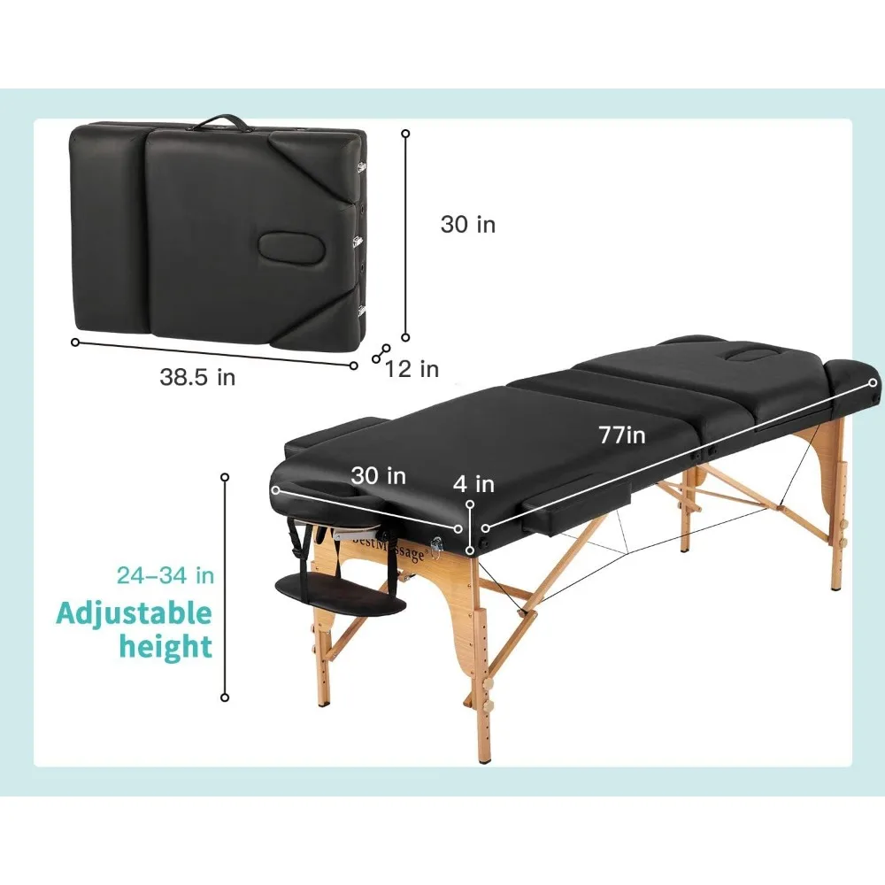 BestMassage Massage Table Protable Massage Bed 30In Wide Lash Bed Height Adjustable Salon Bed 4InThick PU