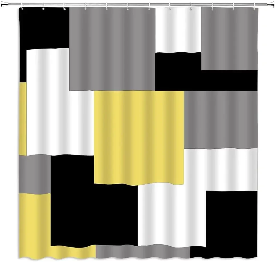 Black White Gray Orange Geometric Pattern Shower Curtain Abstract Modern Bathroom Decoration Fabric Bath Curtains with Hooks Set