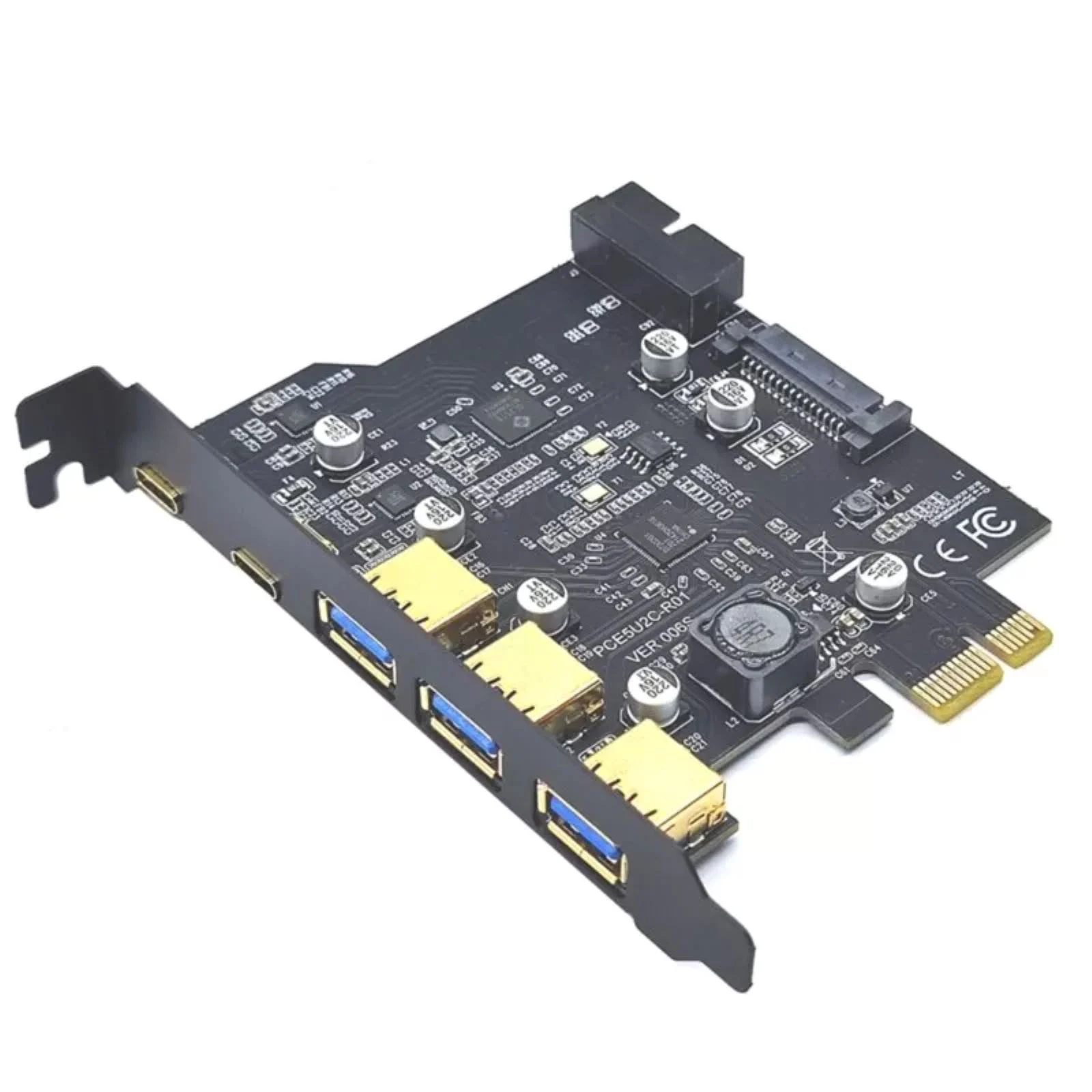 USB 3.2 GEN1 PCI-E Expansion Card 5 Ports USB Card 2 Type-C 3 Ports USB-A Expansion Adapter Board 19 Pin Connector 5Gbps