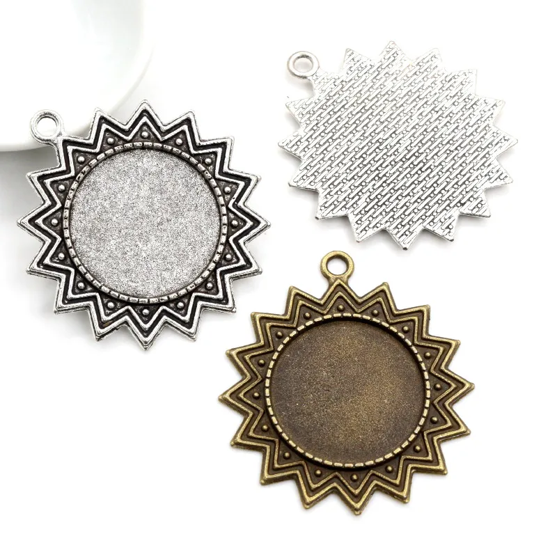 New Fashion 5pcs 25mm Inner Size Antique Silver Plated Bronze Antique Gold Color Flower Cabochon Base Setting Charms Pendant