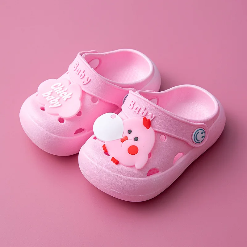 Zapatillas de verano para niños y niñas, sandalias ligeras antideslizantes con dibujos de conejo rosa, bonitos animales, de 1 a 3 años