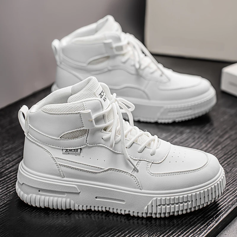 

Men's Casual Sports Shoes New Summer Men's High-Top Sneakers Men's Outer Wear Large Size Men's and Women's High-Top Lace-Up Mesh Leather Splicing Comfortable Breathable Versatile Sports White Shoes Men's Outdoor Walking Stylish Street Photography Trbottom