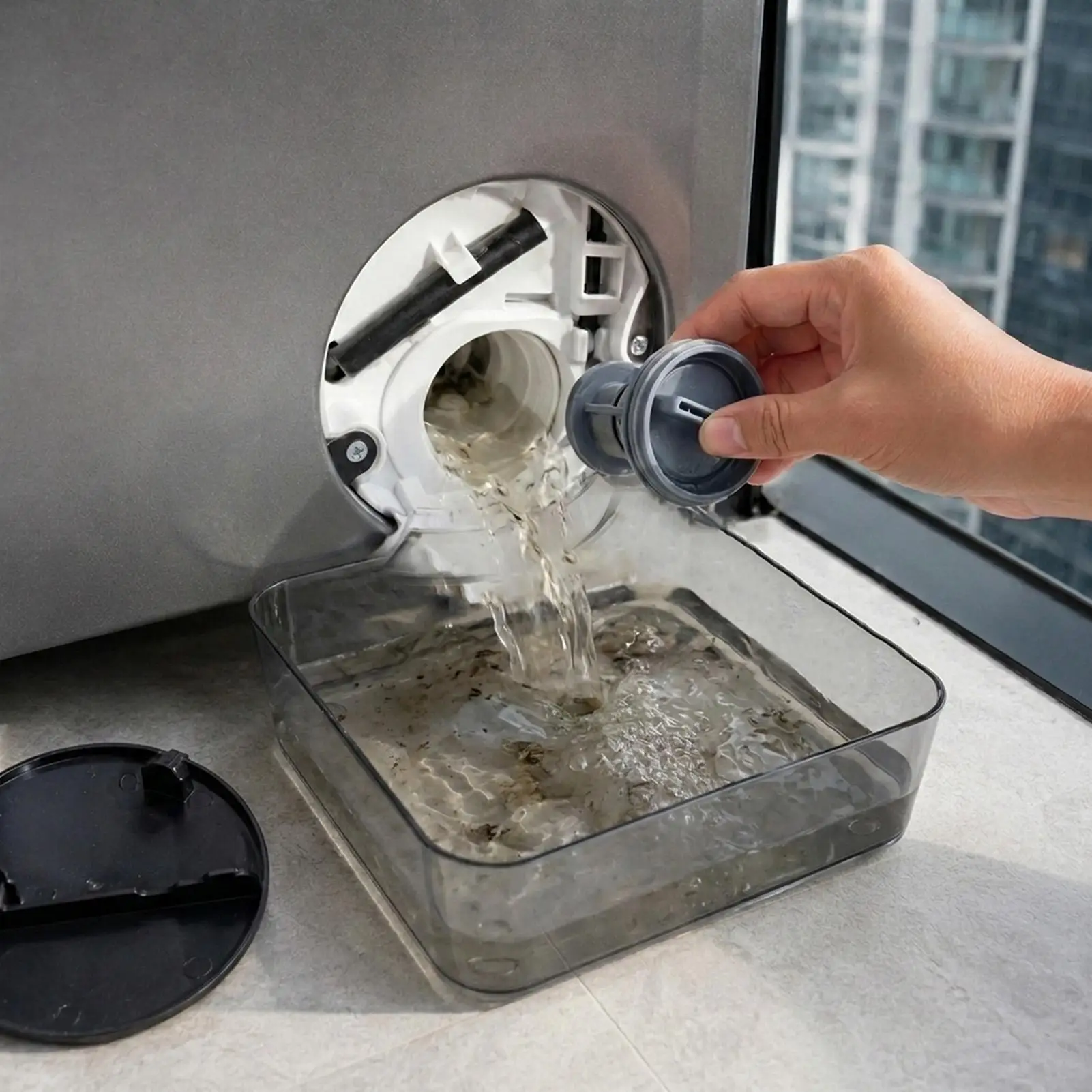 Washing Machine Drain Tray, Leakproof Water Collection Design, Prevents Floor Overflow During Filter Cleaning Filter Accessory