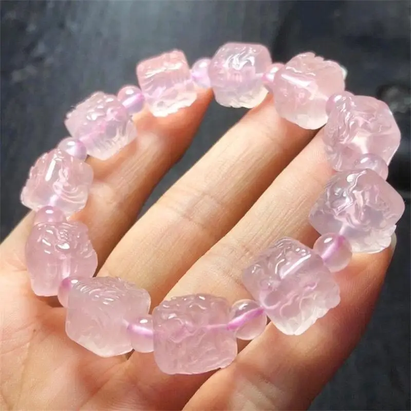 

Natural Rose Quartz Carving Bracelet Gemstone Round Bead Crystal Healing Round Bead Gem Bracelet Women Men Fine Jewelry Gift 1PC