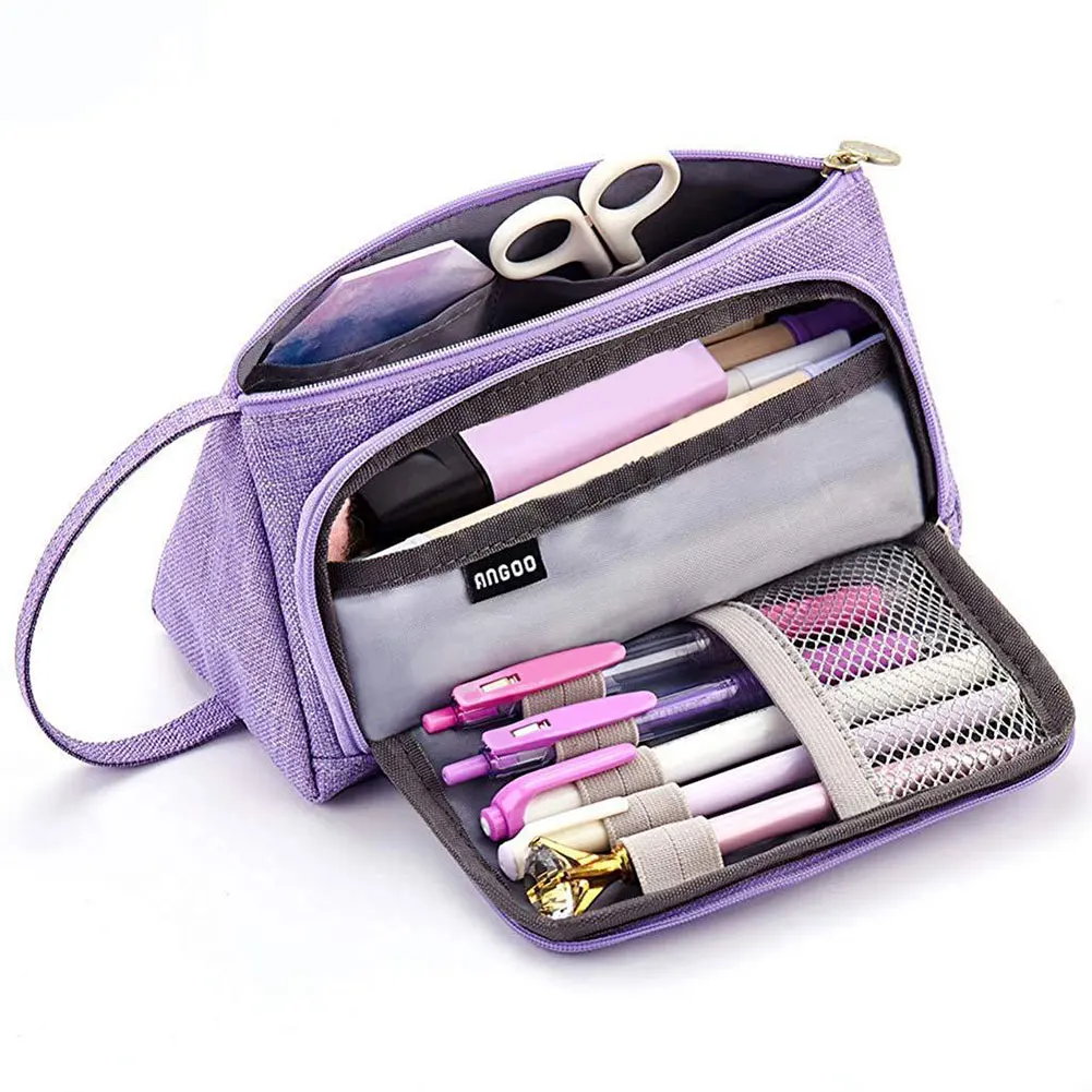 Student Pen Stationery Storage Teens Portable Organizer Office School Bag Pencil Case Large Capacity College Zipper Makeup Pouch