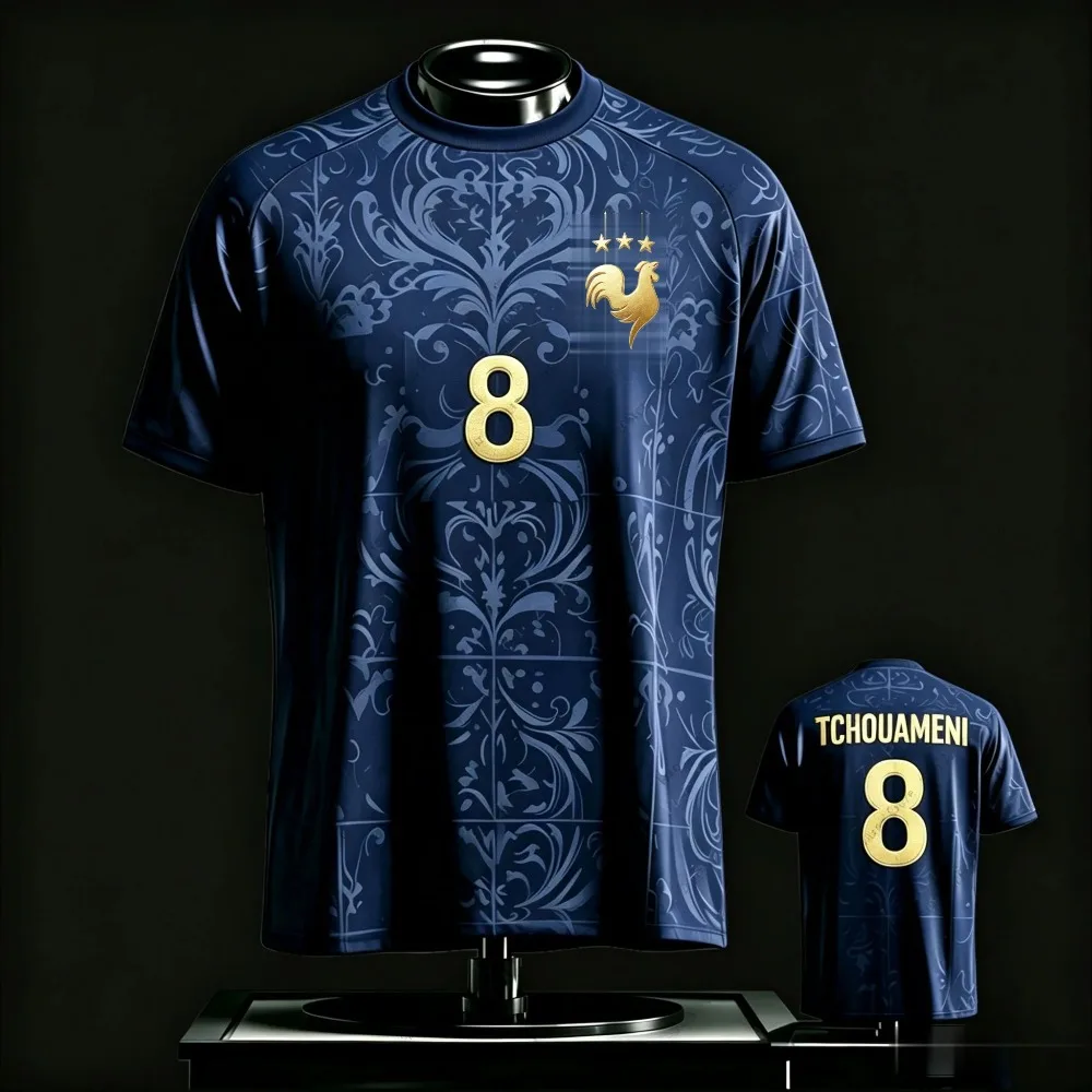 2026 France Style Soccer Jersey Golden Rooster Badge Printed T-shirt Quick Dry Crew Neck Short Sleeve Outdoor Sports Tops Unisex